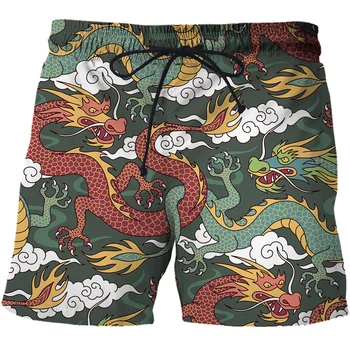 Kitajski Zmaj Totem Moških Plaža Hlače Priložnostne 3d Tiskanja Kopalke Plavanje Prtljažnik Ulične Športne Kratke Hlače Otroci Moška Oblačila