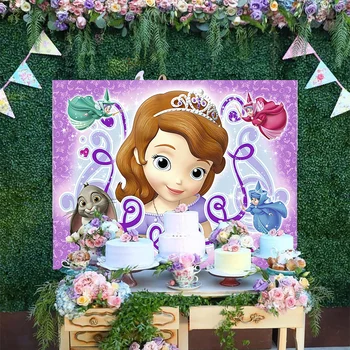 Disney Vijolično Retro Vzorec Fotografija Ozadje Risanka Srčkan Zajec Malo Princesa Sofija Rojstni Dekoracijo Ozadju Banner
