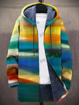 Preprost Gradient Multicolor Umetnosti Vzorec 3D Tiskanih Moda za Moške Plišastih Debele Hooded Suknjič Pozimi Priložnostne Toplo zadrga jakno CM20