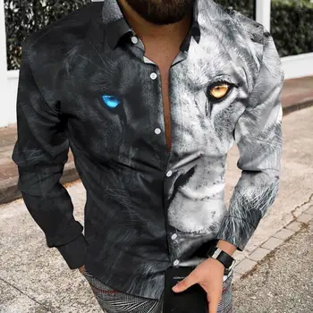 Moški Majica za Moške 3d Živali Tiskanja Stojijo Ovratnik Srajco z Dolgimi Rokavi Slim Fit Jopico Gumbi Mehko Dihanje Podjetja za Jesen 0