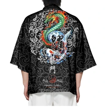 Moške Japonski Kimono Svoboden Jopico Udobno Dnevno Poletje Kitajski Slog Anime Print Majica Vrh Ženske Haori