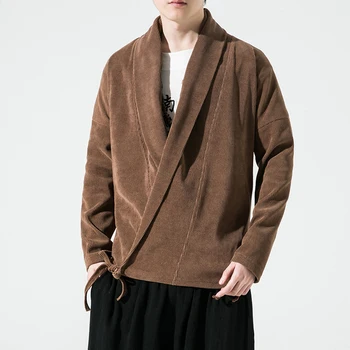 2023 Jeseni Mens Kitajski Slog Jopico Suknjič Svoboden Kimono Suknjič Barva Hanfu Tradicionalna Oblačila Moški Proti-Vrat Coats