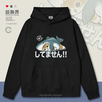 Luštna, neumno, luštna mačka, mali morski pes, risanka, zabavno Japonski slog mens hoodies dolg rokav ulične nove jesensko zimska oblačila