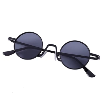 2X Okrogla sončna Očala blagovne Znamke Design Ženske Moški sončna Očala Luksuzni Retro Uv400 Očala Modnih Odtenkih-Črno-Črno Siva