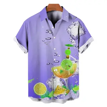 Moške Hawaiian Majica 3D Kozarca Vina, Tiskanje Kratek Rokav Vrh Priložnostne Stranka Bluzo Svoboden Prevelik T-Shirt Moški Oblačila Vrh Tees