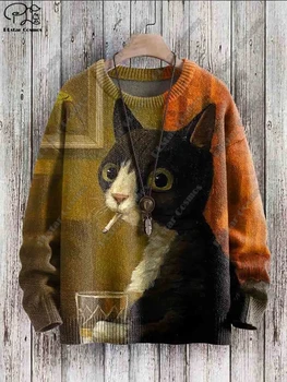 PLstar Kozmos Novo 3D tiskanih živalske vrste mačka vzorec ugly pulover ulica priložnostne zimski pulover M-1