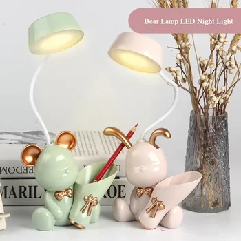 Medved Svetilka, LED Svetloba Night USB za Polnjenje Zaščita Oči s Svinčnikom Nosilec Učne Srčkan ABS Večnamensko Mizo Namizne svetilke 0