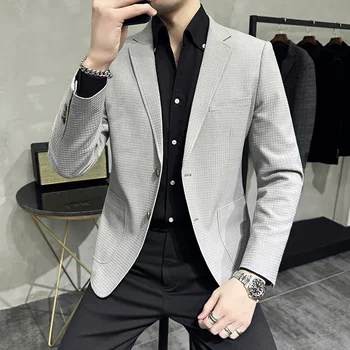 2023 New visoke kakovosti moda z korejska različica lep trend moške obleko vaflji kariran priložnostne obleko mladi plašč bo west