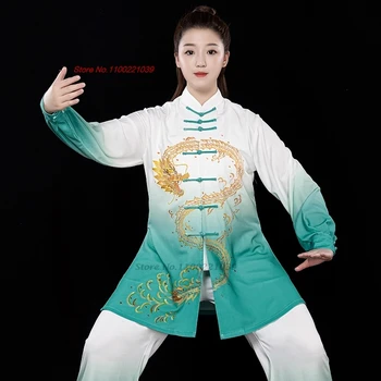 2024 kitajski letnik tai chi martail umetnosti enotno zmaj tiskanja gradient barve vrhovi+hlače nastavite kung fu tai ji uresničevanje oblačila