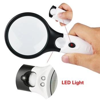 3 LED-Lučka 45X Ročno Lupo Branje Povečevalno Steklo Objektiva Nakit Loupe