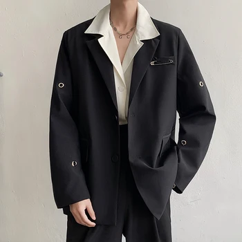 Stilsko Novo Kovinski Gumb Moški Jopič River Dolg Rokav Stranka Ulične Mode Priložnostne Obleke, Moške 2023 Korejski Suknjič Coats