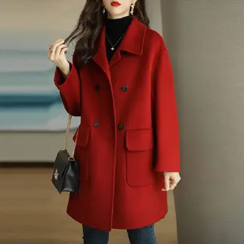 Mešanice Žensk v korejskem Slogu Pozimi Outwear Trendy Modni High Street Ulzzang Stilsko Hipster Hladno Obrabe Volnene Plašče Vse-ujemanje