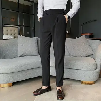 Moške Hlače Elegantne Moške Formalna Poslovna Obleka Hlače z Slim Fit Straight Leg Visoko Pasu Letnik Žepi za Pisarniško Rabo