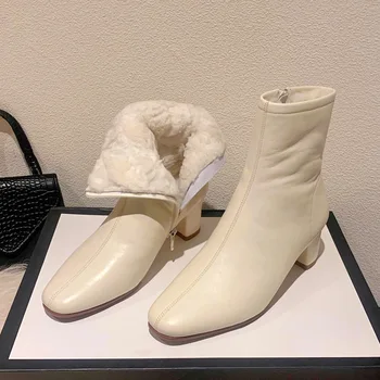 Sneg škornji ženske škornji debele pete 2023 pozimi plus kašmir toplo bombaž čevlji tanke čevlji modni čevlji