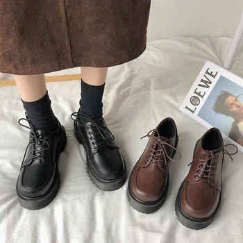 loafers žensk Pomlad Ženske Oxford Čevlji Ravno na Platformi Priložnostne Čevlji Črne Čipke Usnjeni Čevlji za Šivanje Krog Toe zapatos mujer