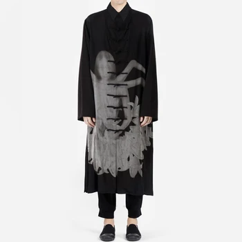 Yohji Yamamoto Moške Prevelike Majice Japonske Jeseni Lily Asura Kitajski Slog Temno Črno Kompas beloprsi singl Windbreaker