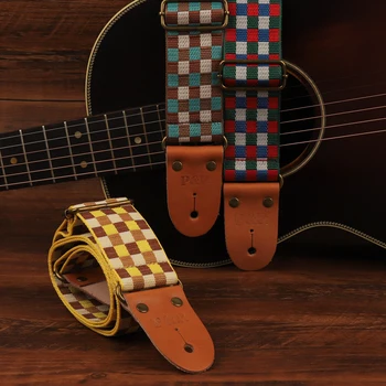 P&P Tartan Kariran Kitara Pasu Trak Pravega Usnja Koncu za Akustična Električna Folk Kitare, Bas Trak