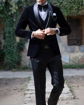 Črne Moške Poročno Obleko, Ruto River Ženina Obrabe Tuxedos Poslovna Skupina 3 Kosov (Suknjič+Telovnik+Hlače)Kostum Homme