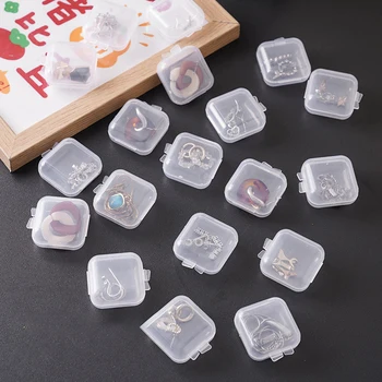 10pcs Mini Plastična Škatla za Shranjevanje Kvadratnih Pregleden Flip Tabletke Posodo Nakit Imetnik Polje Uhani Majhna Embalaža Prikaz Primera