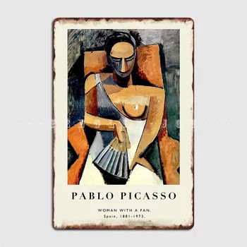 Plakat Pablo Picasso Ženska Z Ventilatorjem Kovinske Plošče, Plakat Kino Dnevna Soba Plošče Klasična Kuhinja Tin Prijavite Plakat