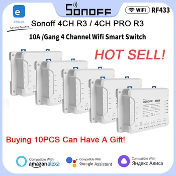 10PCS Sonoff 4CH R3/4CH PRO R3 WiFi Smart Stikalo Modul RF Daljinski Luči Stikalo 4 Banda Podporo 4 Naprav Deluje Z Alexa