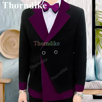 Thorndike Trend Slog Poroke Nevesta Obleko Dvojno Zapenjanje Priložnostne Črni Smoking Šivanje Črtasto Obleko, 2-kos Obleko
