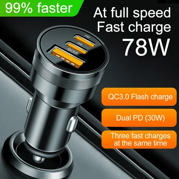 Novo 78W PD Avtomobilski Polnilnik USB Tip C Hitro Polnjenje Telefona Adapter za iPhone 14 13 12 Xiaomi Huawei Samsung S21 S22 Hitro Polnjenje