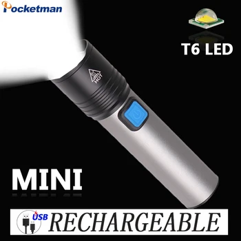 Vgrajen 1200mAh litijeva baterija LED Svetilka USB Polnilne T6 LED Nepremočljiva ribolov svetlobe Zoomable Baklo