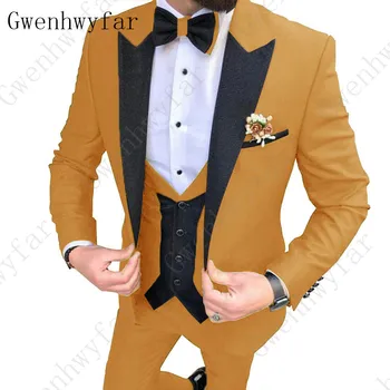 Gwenhwyfar 2023 Classic Moške Obleke za Poroko Elegantno 3 Kos Moške Formalnih Obleke Nastavite Rumena Vijolična, Gospod moška Obleka Obleke