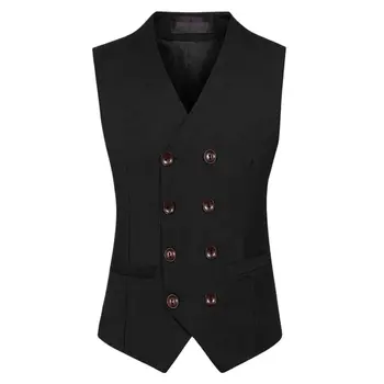 Mens Dvojno Zapenjanje Telovnik bo Ustrezala 6XL Britanski Klasični Slog Obleko Mens Majice Waistcoat Colete Poroko Gilet Jopič Modelov Črna 0