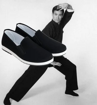 Stari Pekingu Kung Fu Čevlji za Moške Tradicionalni Kitajski Slog Platno Čevlji Tai Chi Bruce Lee Retro Črno Wushu Obrabe 35-45