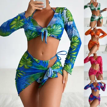 Kratek Kopalke za Ženske Sexy Bikini Komplet brazilski 3 Kos Priložnostne Plaži Kopalke Coverup za Ženske Poletje Kopalke, kopalke