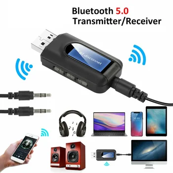 BT10 2 v 1 Na zaslonu Bluetooth 5.0 Avdio Oddajnik Sprejemnik 3.5 mm AUX USB Brezžični vmesnik BT-10 Za Avto HI-fi PC TV izhod za Slušalke