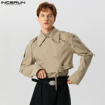 INCERUN Vrhovi 2023 Ameriški Stil Modni Moški Osebnost Votlih Obleko Stilsko Vroče Prodaje multi gumb dolgo oplaščeni suknjič S-5XL