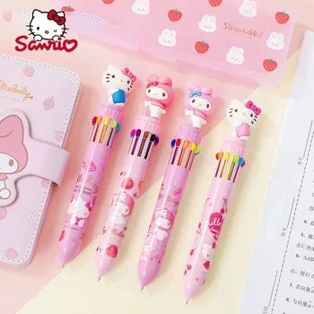 Sanrio 3pcs 10-Barve, Kemični Svinčnik Kawaii Hello Kitty Moja Melodija Družinske Slike Push-Tip Študent Multicolor Pero otroške Risanke