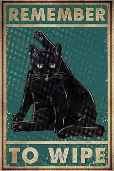Smešno Black Cat Retro Kovinski Tin Prijavite se-ne pozabite, da Obrišite -Letnik Aparat Black Cat Kovinski Znak Plaketo za Dom, Kuhinjo, Kavarna