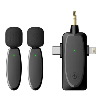 Brezžični Mikrofon Plug-igra 3 V 1 Mini Lavalier River Mikrofon Za Snemanje Za iPhone in Android Fotoaparata 2.4 G Akumulatorski 3,5 mm