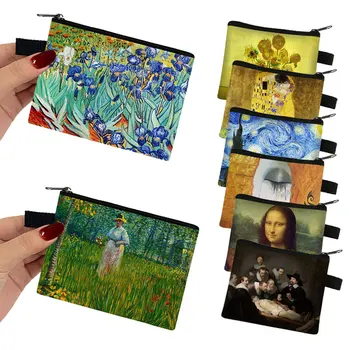 Van Gogh Oljna slika, Zvezdnato Noč / David Kovanec Torbici / Mona Lisa 3D Tiskanja Moški Ženske Denarnice ID Kreditne Kartice Vrečko Majhen Kovanec Vrečke