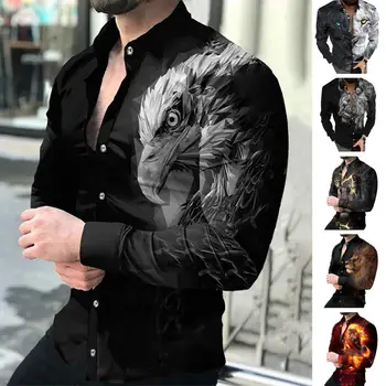 Moški Majica za Moške 3d Živali Tiskanja Stojijo Ovratnik Srajco z Dolgimi Rokavi Slim Fit Jopico Gumbi Mehko Dihanje Podjetja za Jesen 1