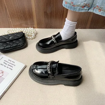 Plus Velikost 35-43 Ženske Čevlje 2023 Jeseni Britanski Stil Ženski Usnjeni Čevlji Platform Loafers Krog Toe Sredi Pete Mary Jane Čevlji 1
