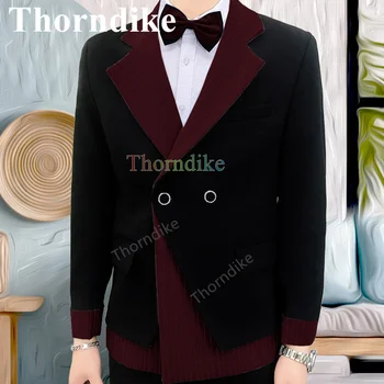 Thorndike Trend Slog Poroke Nevesta Obleko Dvojno Zapenjanje Priložnostne Črni Smoking Šivanje Črtasto Obleko, 2-kos Obleko 1