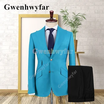 Gwenhwyfar Trendy Nov Izdelek Express Ženina Beloprsi Singl Barva Obleko Classic, Priložnostne Jopičem Modra Sklop 2 Kos 1
