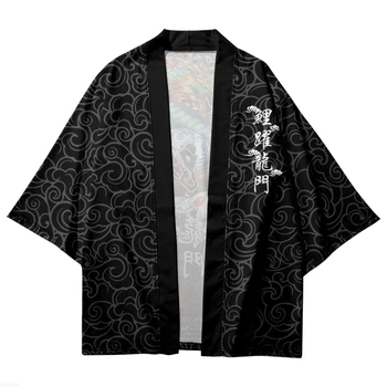 Moške Japonski Kimono Svoboden Jopico Udobno Dnevno Poletje Kitajski Slog Anime Print Majica Vrh Ženske Haori 2