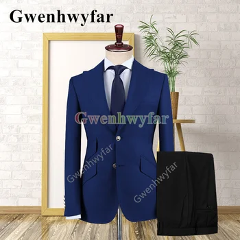 Gwenhwyfar Trendy Nov Izdelek Express Ženina Beloprsi Singl Barva Obleko Classic, Priložnostne Jopičem Modra Sklop 2 Kos 2
