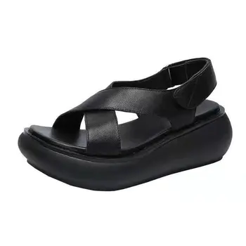 2023 Novo Poletje Black Platforma za Ženske Sandale Open-toe Ribe Usta Klini Ženski Sandali Mehko Kožo Moda Prostem Plaži Sandali 4