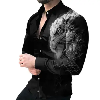 Moški Majica za Moške 3d Živali Tiskanja Stojijo Ovratnik Srajco z Dolgimi Rokavi Slim Fit Jopico Gumbi Mehko Dihanje Podjetja za Jesen 5