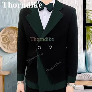 Thorndike Trend Slog Poroke Nevesta Obleko Dvojno Zapenjanje Priložnostne Črni Smoking Šivanje Črtasto Obleko, 2-kos Obleko 5